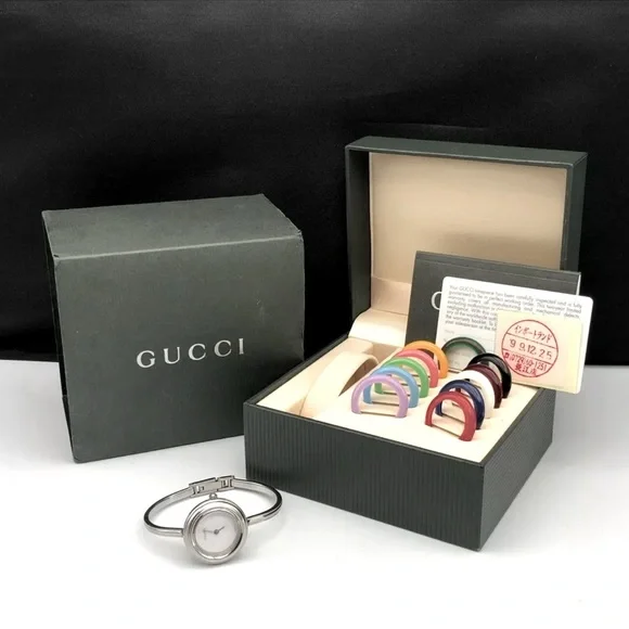 Gucci Luxury Vintage Statement Piece Watch Bracelet Vintage Estate Designer Paolo Gucci Logo Gold Tone Multi  main image 2